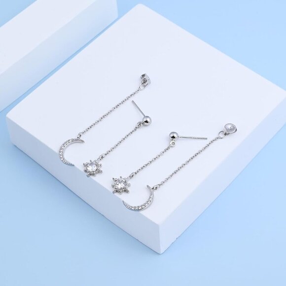 Sterling Silver Moon Star Earrings - Picture 5 of 7